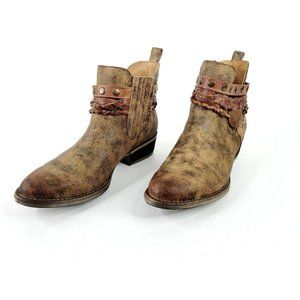 Circle G Women’s Brown Leather Harness & Stud Ankl